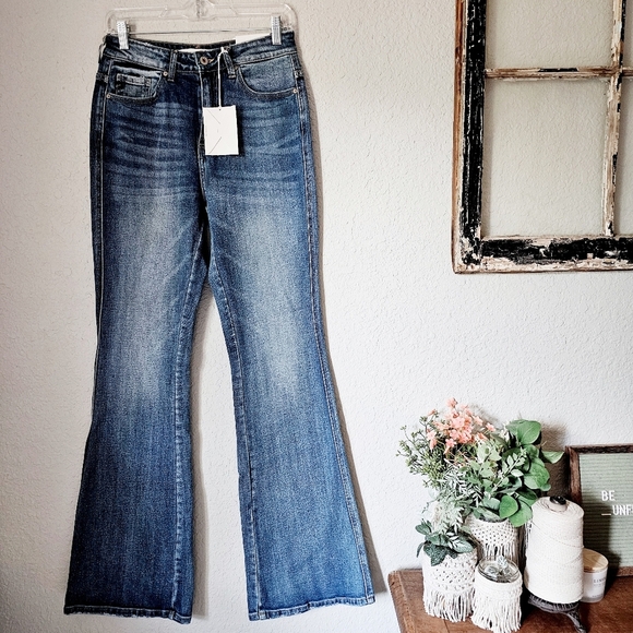 KanCan High Rise Medium Wash Classic Flare Jeans Stretch 7/27 Long Tall NEW - Picture 4 of 15